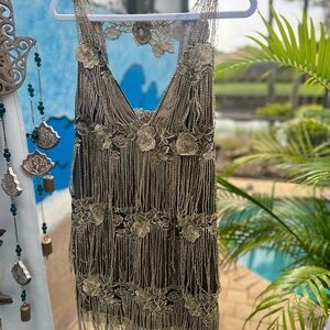 Free People Low Lights Fringe Dress Free People Gold Metallic Size XS NWT